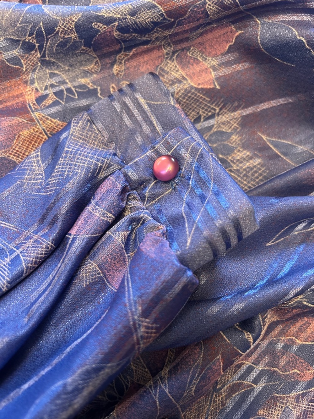 Vintage 80's Montgomery Ward Blue Floral Long Sleeve Midi Dress Size 14 - Picture 5 of 8